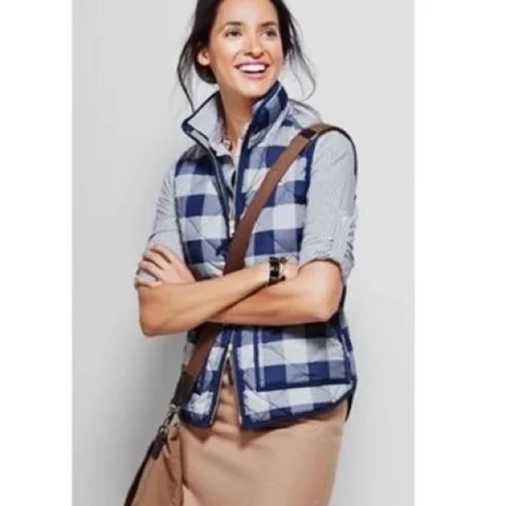 J.Crew Navy Grey Buffalo Check Vest